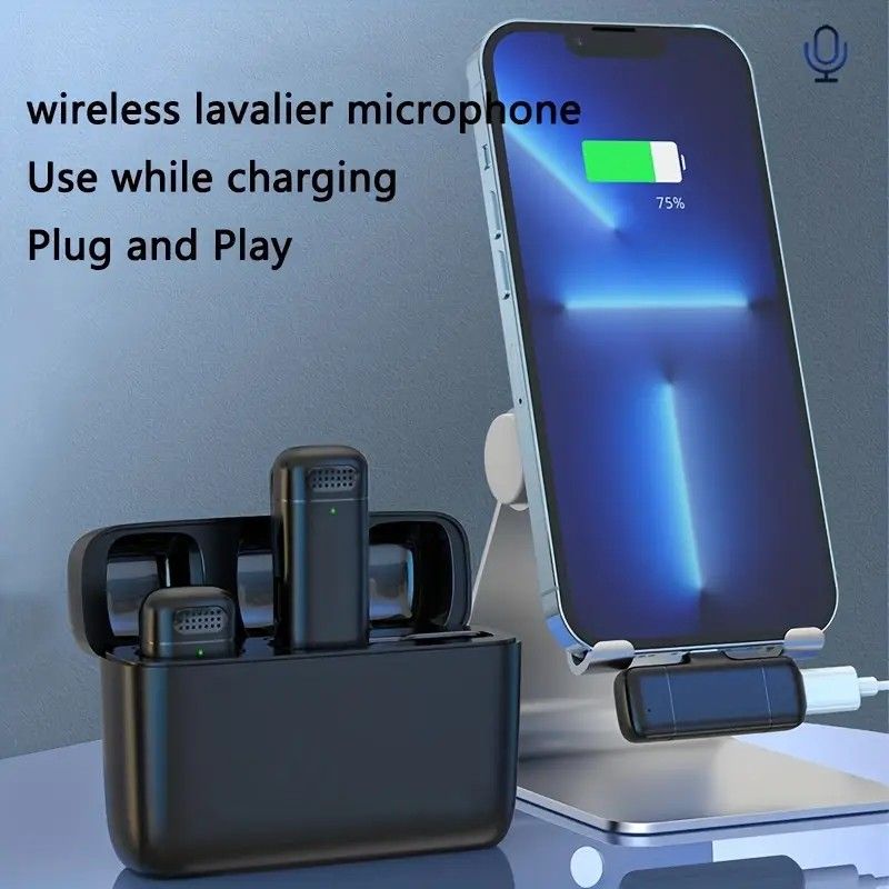 Wireless Lavalier Microphone Set: 2.4G Wireless Instant Connection, DSP Smart Noise Reduction, 84-Hour Long V1232-WXLJMKF002