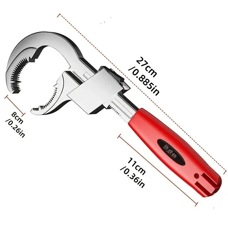 Large-Open Adjustable Basin Wrench, 3-Head Interchangeable Tight-Space Plumbing Tool, Aluminum Alloy V1232-WYBS001