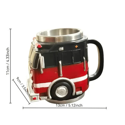 Fire Truck Coffee Cup: Three-dimensional red and black design, double-layer stainless steel for long-lasting temperature retention. Every sip brings a rescue-style ceremony.