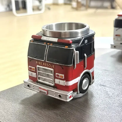 Fire Truck Coffee Cup: Three-dimensional red and black design, double-layer stainless steel for long-lasting temperature retention. Every sip brings a rescue-style ceremony.