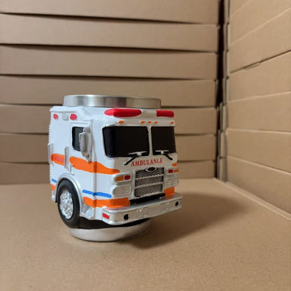 Fire Truck Coffee Cup: Three-dimensional red and black design, double-layer stainless steel for long-lasting temperature retention. Every sip brings a rescue-style ceremony.