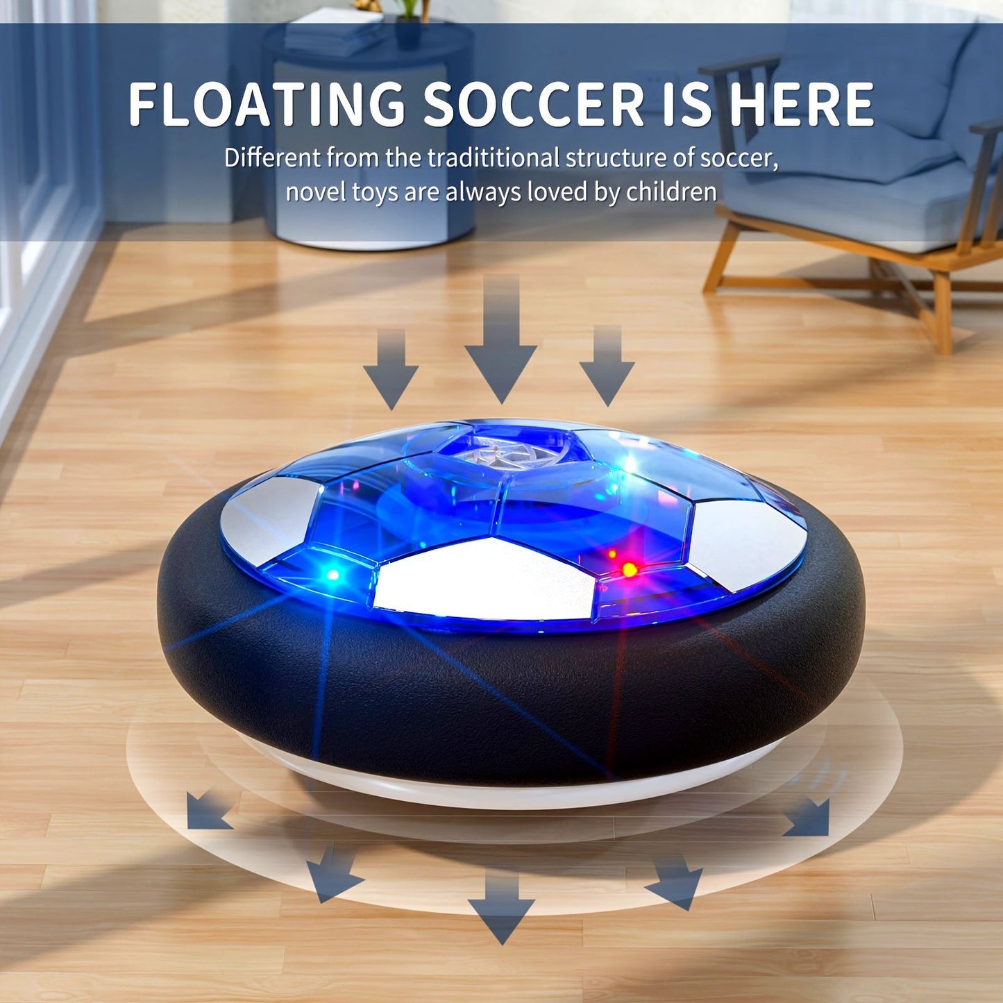 Floating Soccer Toy, Floating Rebound, LED Lights, Glides on Multiple Surfaces, Parent-Child Interaction, V1232-XFZQ001