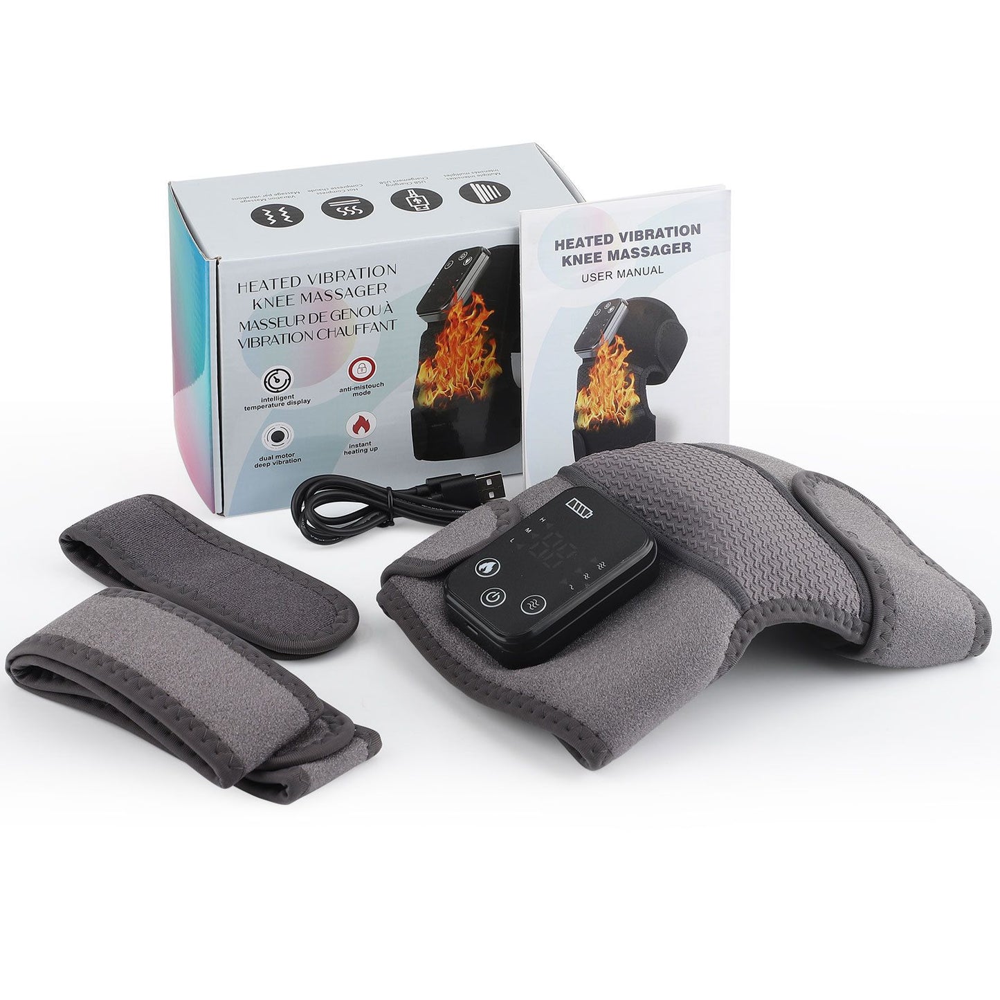 Heated Knee Massager with Heat Therapy - 3 Temp Levels, Vibration Massage, Rechargeable & Adjustable V1232-XGAMY002