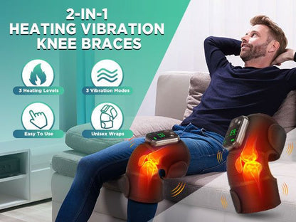 Heated Knee Massager with Heat Therapy - 3 Temp Levels, Vibration Massage, Rechargeable & Adjustable V1232-XGAMY002