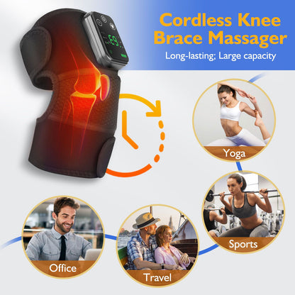 Heated Knee Massager with Heat Therapy - 3 Temp Levels, Vibration Massage, Rechargeable & Adjustable V1232-XGAMY002