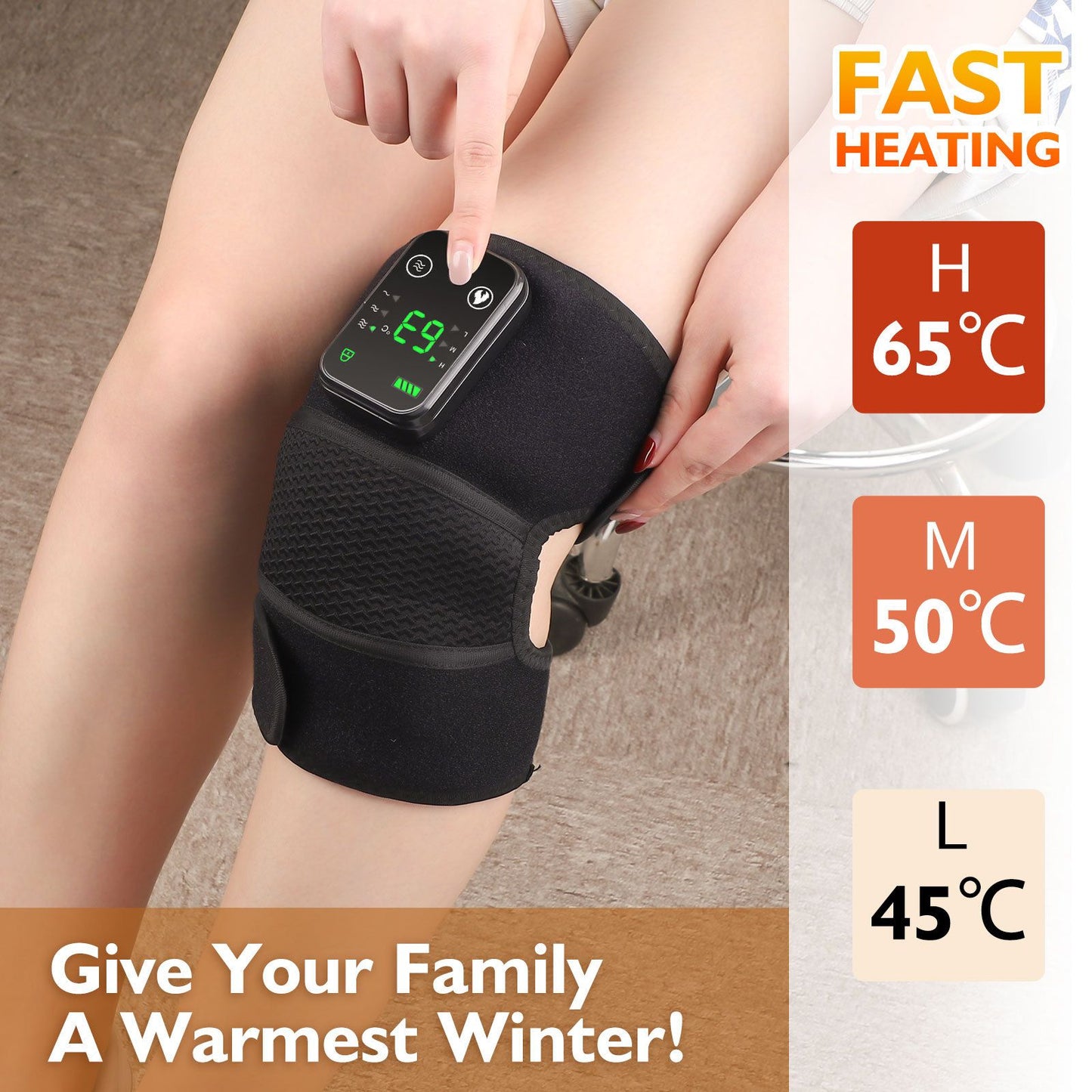 Heated Knee Massager with Heat Therapy - 3 Temp Levels, Vibration Massage, Rechargeable & Adjustable V1232-XGAMY002
