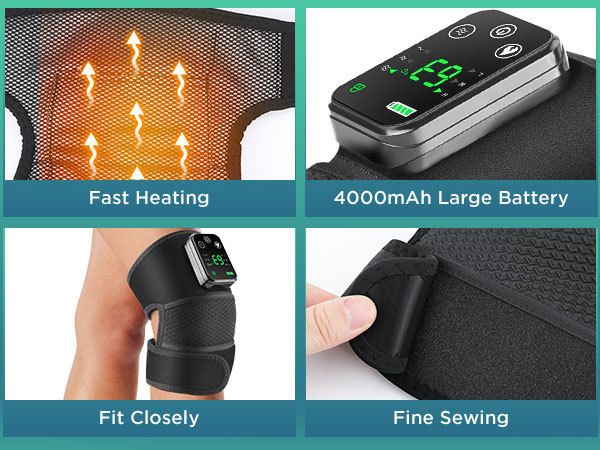 Heated Knee Massager with Heat Therapy - 3 Temp Levels, Vibration Massage, Rechargeable & Adjustable V1232-XGAMY002