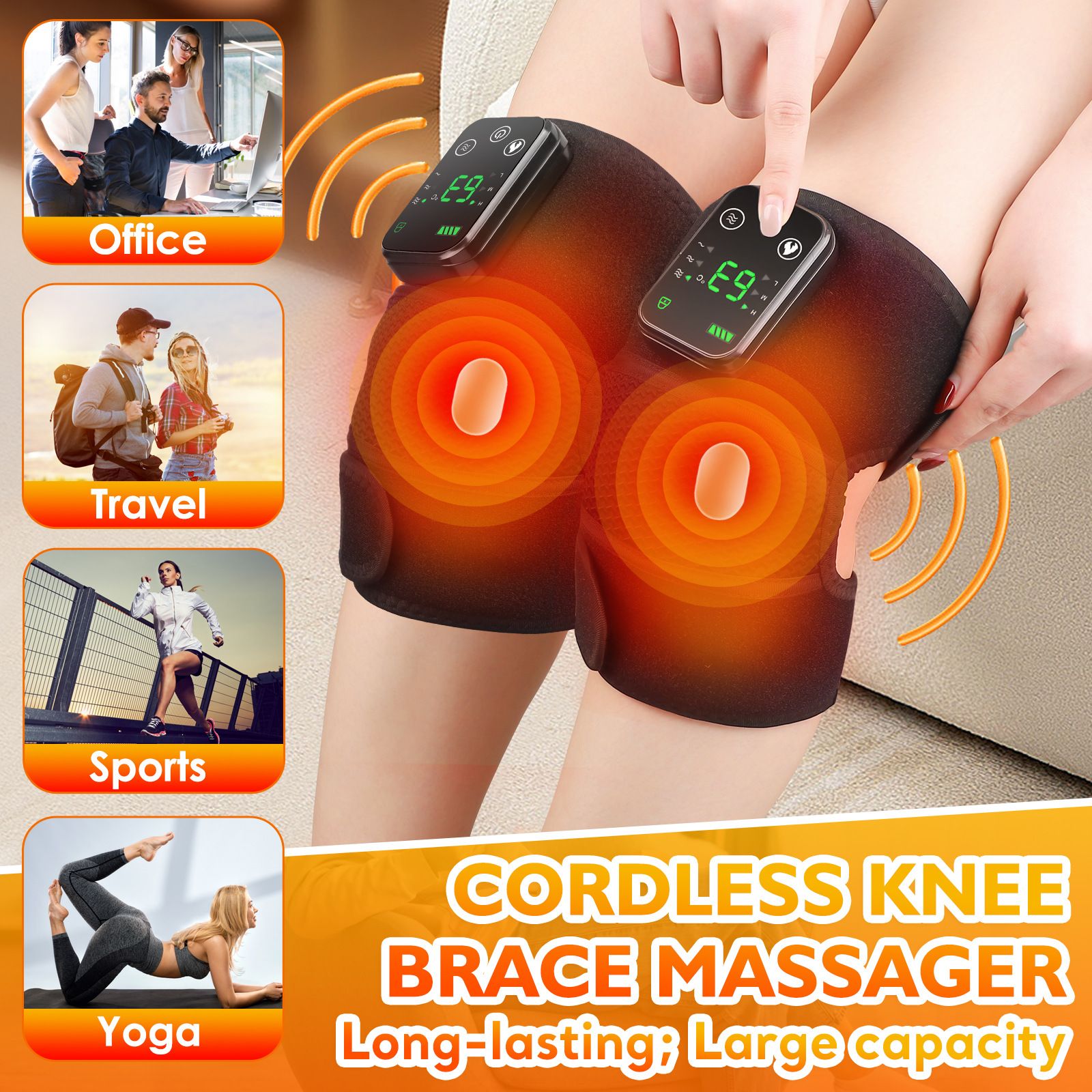 Heated Knee Massager with Heat Therapy - 3 Temp Levels, Vibration Massage, Rechargeable & Adjustable V1232-XGAMY002