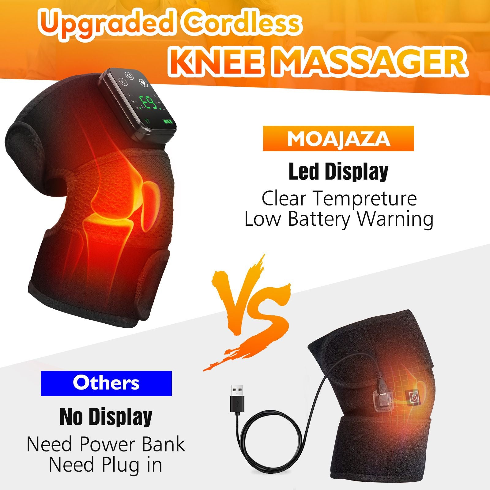 Heated Knee Massager with Heat Therapy - 3 Temp Levels, Vibration Massage, Rechargeable & Adjustable V1232-XGAMY002