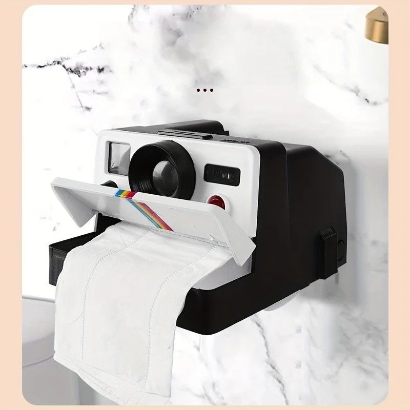 Retro Camera Toilet Paper Holder, Drill-Free Waterproof & Dustproof, Large Capacity Smooth Dispensing, New V1232-XJCZJ001
