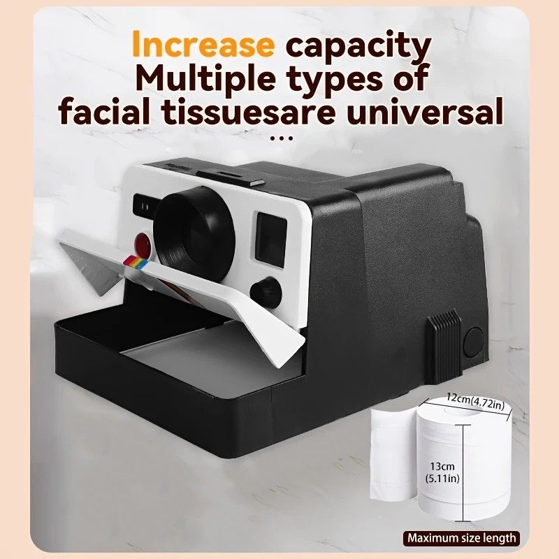 Retro Camera Toilet Paper Holder, Drill-Free Waterproof & Dustproof, Large Capacity Smooth Dispensing, New V1232-XJCZJ001