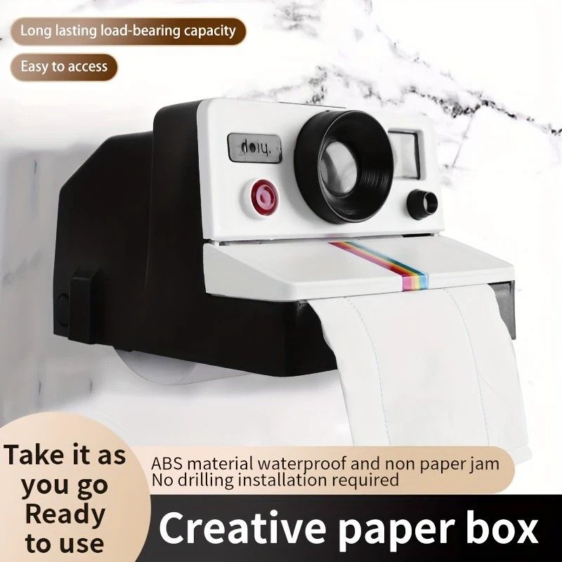 Retro Camera Toilet Paper Holder, Drill-Free Waterproof & Dustproof, Large Capacity Smooth Dispensing, New V1232-XJCZJ001