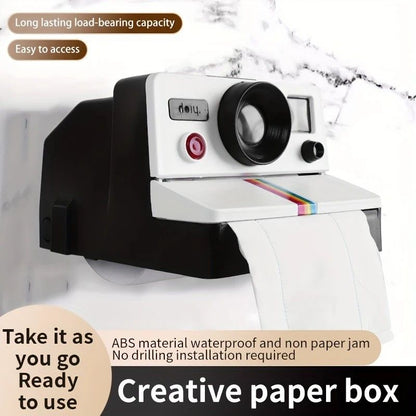 Retro Camera Toilet Paper Holder, Drill-Free Waterproof & Dustproof, Large Capacity Smooth Dispensing, New V1232-XJCZJ001
