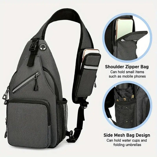 New Men's Chest Bag Lightweight Oxford Crossbody, Water-Resistant Durable Anti-Burden Shoulder Pack, V1232-XKDJB001