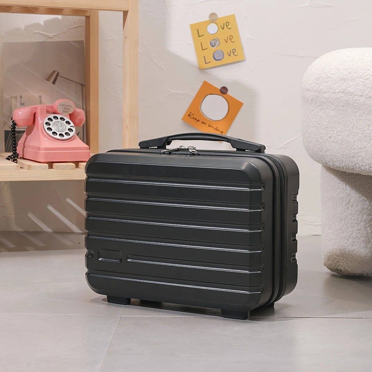 14 Inch Mini Makeup Case, Lightweight Cosmetic Travel Bag with Shoulder Strap & Zipper Closure(WHITE) V1232-XSSNB004