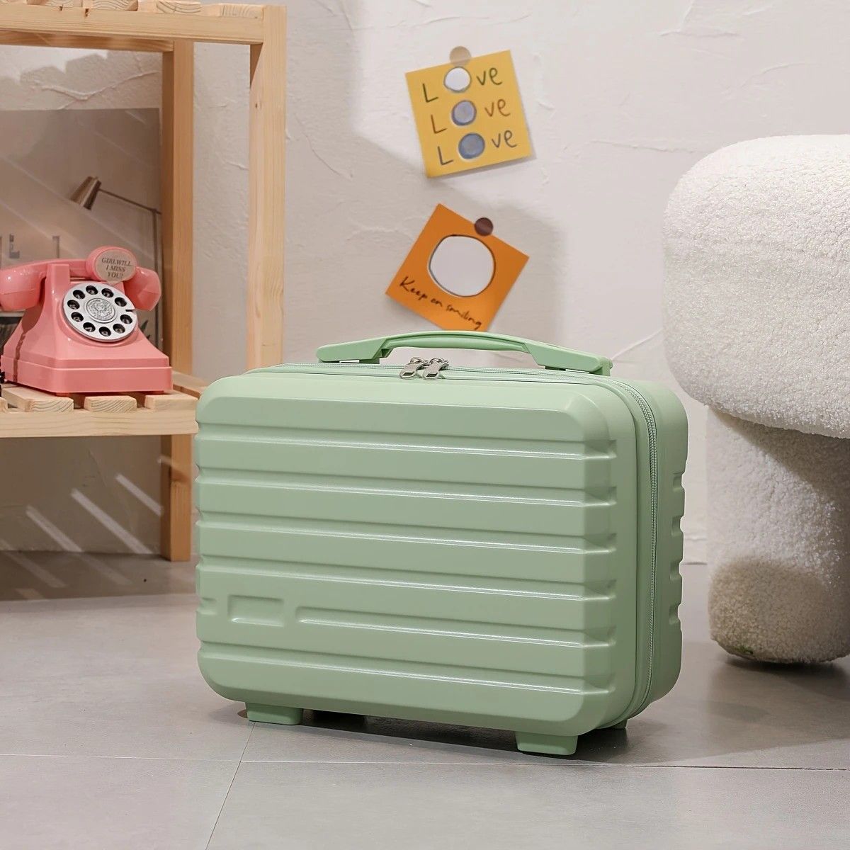14 Inch Mini Makeup Case, Lightweight Cosmetic Travel Bag with Shoulder Strap & Zipper Closure(GREEN) V1232-XSSNB006