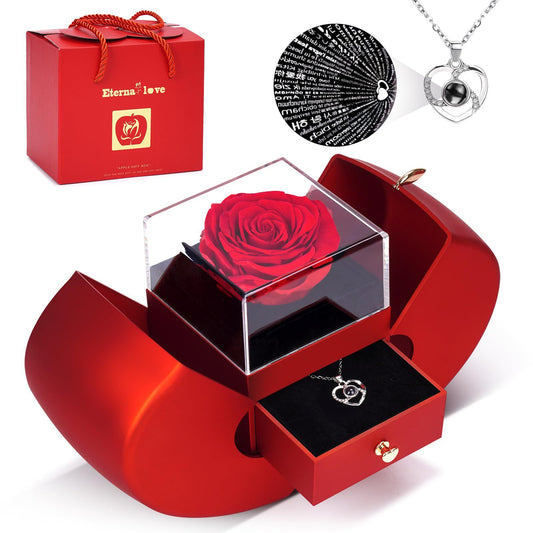 A Hundred Languages Heart-Shaped Projection Necklace Set, silver-plated with zirconia inlay, paired with an V1232-XXMGXLPG002
