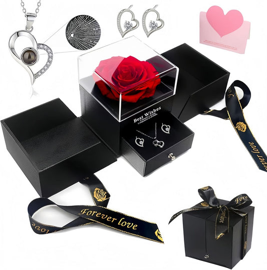Platinum heart-shaped projection necklace, engraved with 100 ways to say "I love you," paired with matching V1232-XXSKMMGXL001