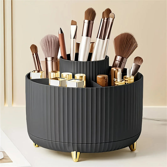 Black 360-Degree Rotating Cosmetic Organizer - 1 Plastic Makeup Storage Box with 5 Compartments - V1232-XZHZSNH001