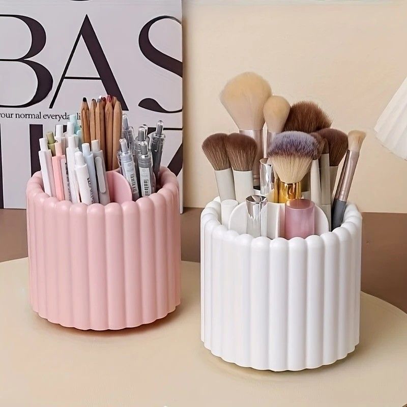 360-degree rotating makeup brush organizer, polished plastic material, no assembly required, no odor - makeup V1232-XZSNH001