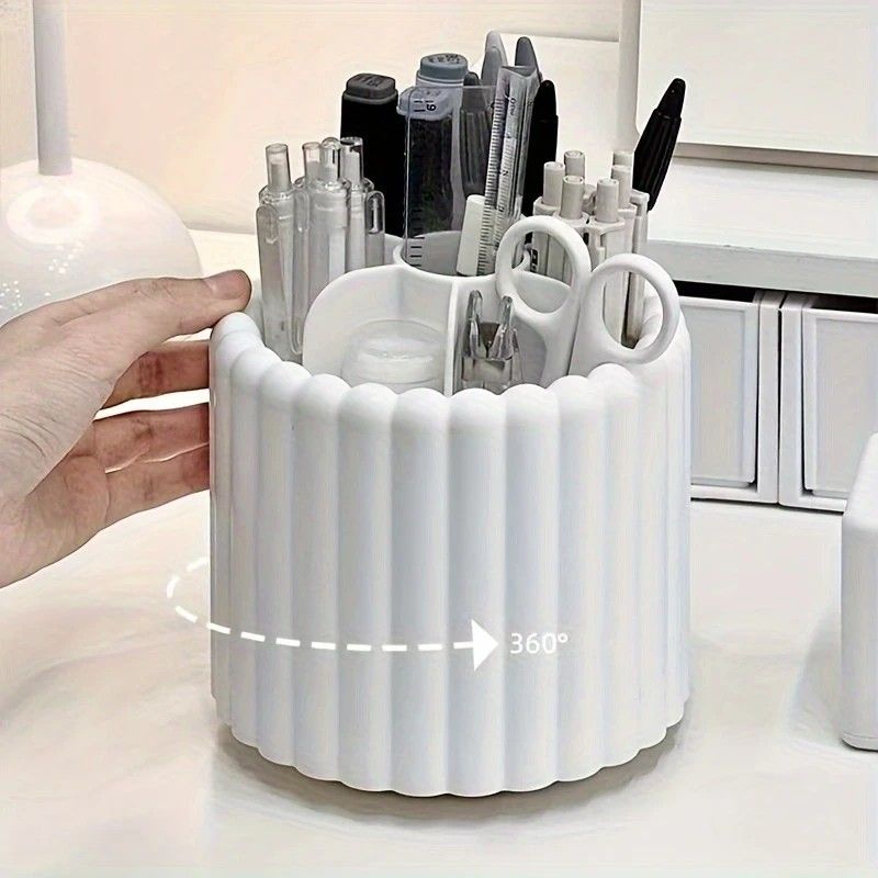 360-degree rotating makeup brush organizer, polished plastic material, no assembly required, no odor - makeup V1232-XZSNH001