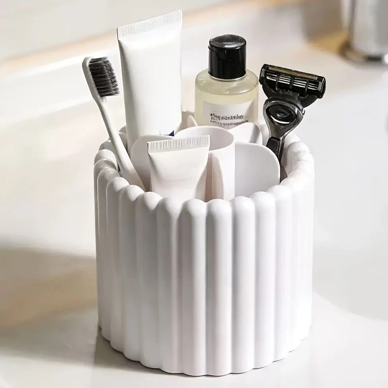 360-degree rotating makeup brush organizer, polished plastic material, no assembly required, no odor - makeup V1232-XZSNH002