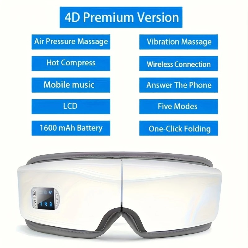4D Smart Multifunctional Eye Massager with Air Pressure, Vibration, Heating, and Music. V1232-YBAMY001