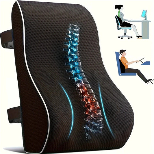 1 Lumbar Support Pillow for Lower Back and Posture - Memory Foam Cushion with Adjustable Strap, Breathable V1232-YBZCZT001