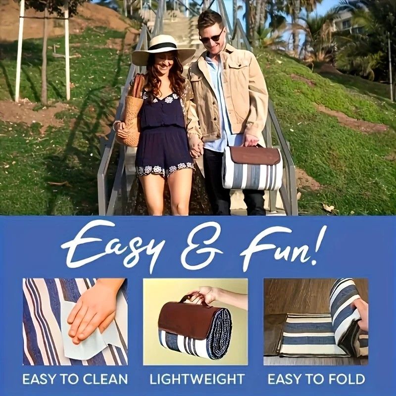 Double-layer Nylon Picnic Mat High-density Waterproof Base + Nylon Padding Lightweight Foldable with Carry V1232-YCT002