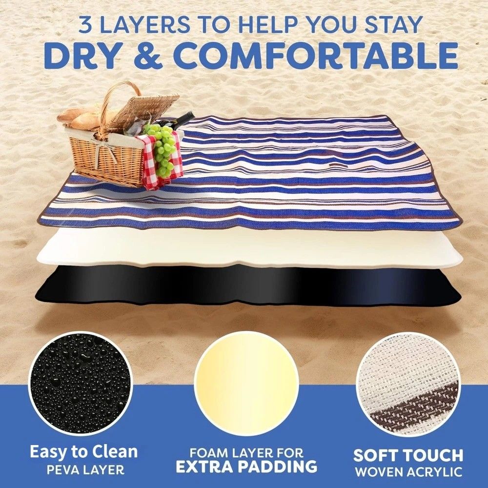 Double-layer Nylon Picnic Mat High-density Waterproof Base + Nylon Padding Lightweight Foldable with Carry V1232-YCT002