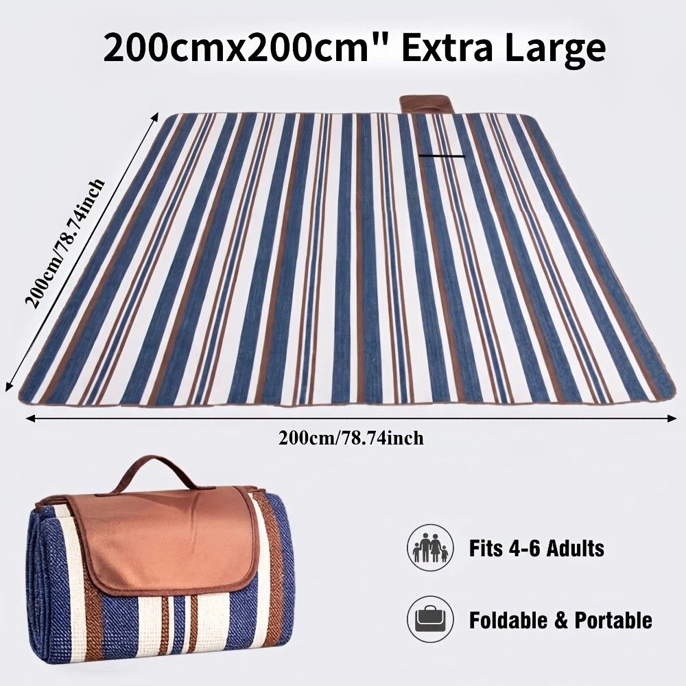 Double-layer Nylon Picnic Mat High-density Waterproof Base + Nylon Padding Lightweight Foldable with Carry V1232-YCT002