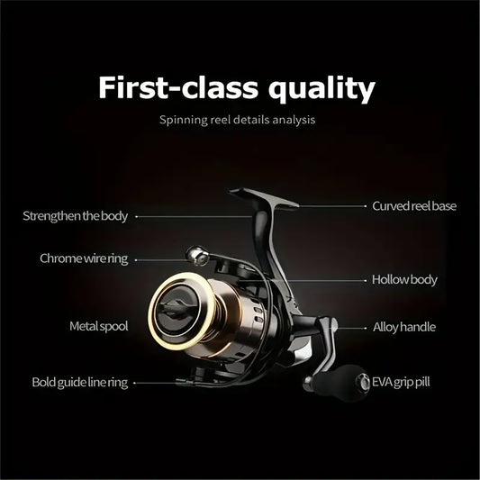Spinning Reel Fishing Reel, Metal Spool, Metal Handle, 5.2:1 Gear Ratio, 10KG Drag, Smooth and Sensitive Line V1232-YD-HE-1000