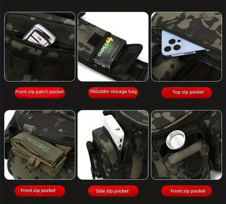 Camouflage Fishing Waist Bag - Large Capacity Multi-layer Partition, Side Pockets & Winding Strap for Full V1232-YDXKB001