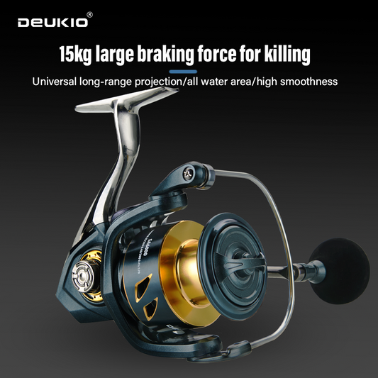 DEUKIO All-Purpose Spinning Reel, 15kg Max Drag + CNC Metal Handle, Zero-Gap Waterproof Design, Ultra-Stable V1232-YDYB001