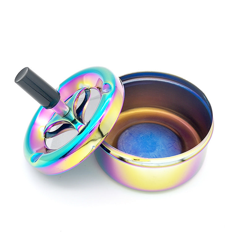 Creative Ashtray, Large Circular Metal Ashtray with Rotating Tray, Press-Type Design V1232-YHG001