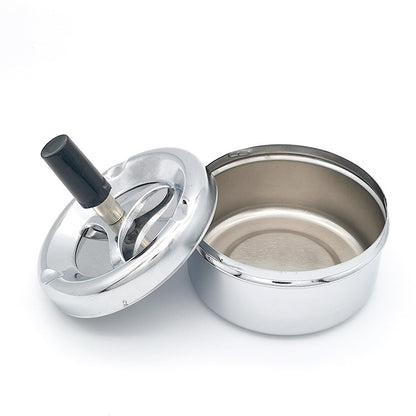 Creative Ashtray, Large Circular Metal Ashtray with Rotating Tray, Press-Type Design V1232-YHG001