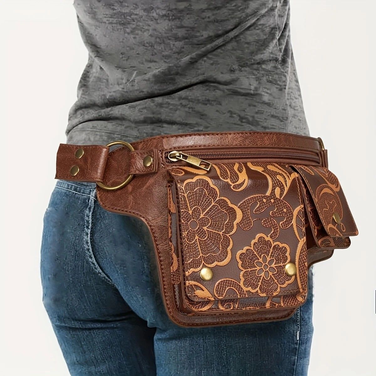 Printed Handmade Multi-functional Waist Bag: Adjustable for Chest Bag Use, Retro Print Multi-buckle Design, V1232-YHKB001