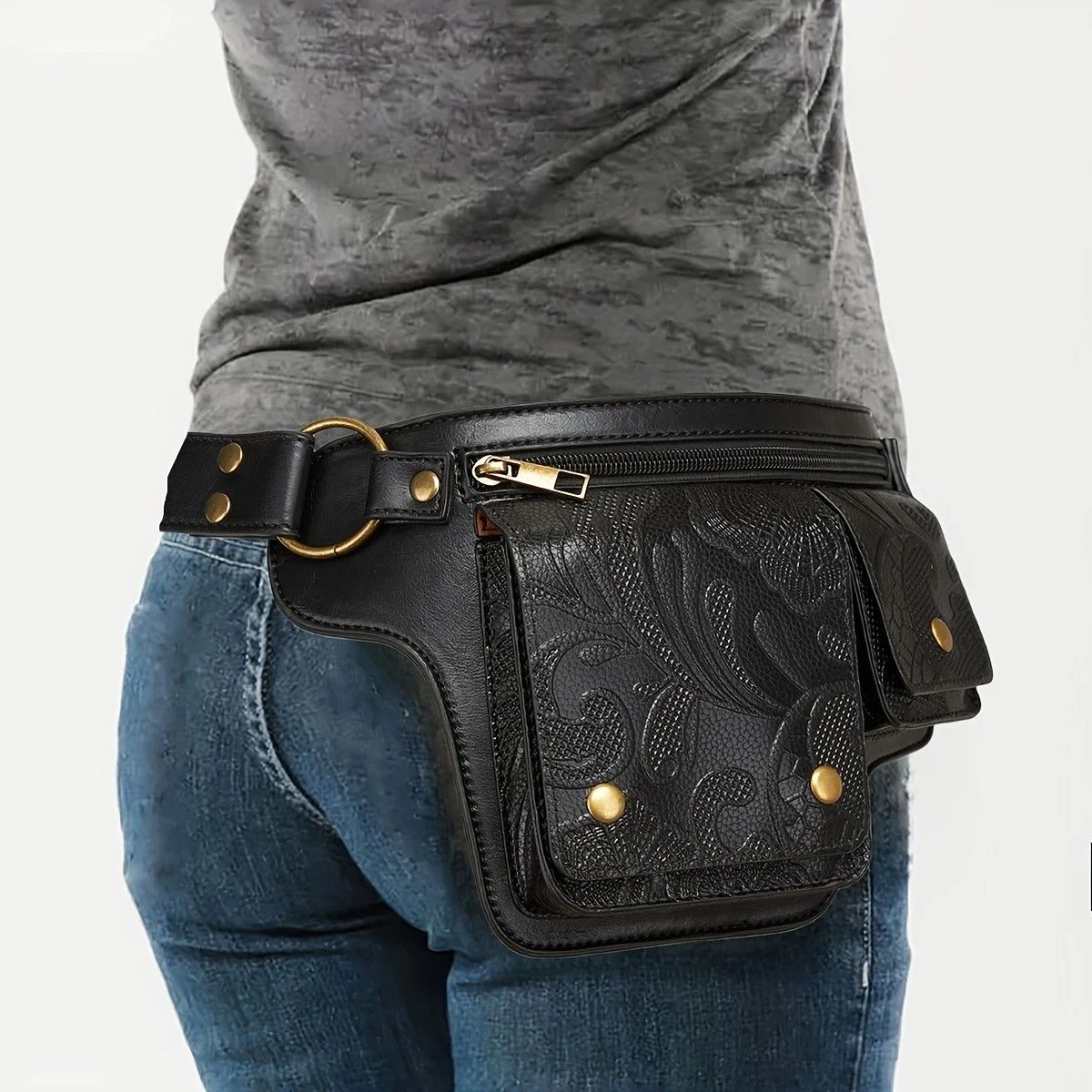 Printed Handmade Multi-functional Waist Bag: Adjustable for Chest Bag Use, Retro Print Multi-buckle Design, V1232-YHKB002