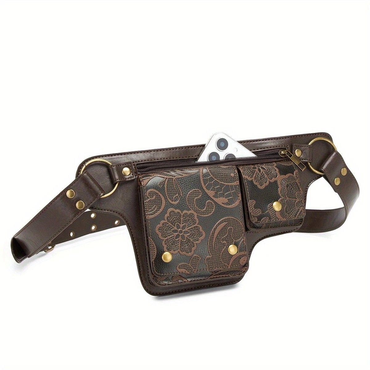 Printed Handmade Multi-functional Waist Bag: Adjustable for Chest Bag Use, Retro Print Multi-buckle Design, V1232-YHKB002