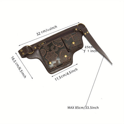 Printed Handmade Multi-functional Waist Bag: Adjustable for Chest Bag Use, Retro Print Multi-buckle Design, V1232-YHKB002