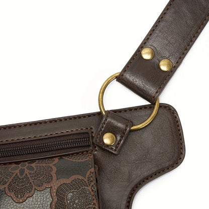 Printed Handmade Multi-functional Waist Bag: Adjustable for Chest Bag Use, Retro Print Multi-buckle Design, V1232-YHKB002