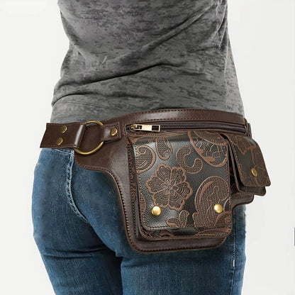 Printed Handmade Multi-functional Waist Bag: Adjustable for Chest Bag Use, Retro Print Multi-buckle Design, V1232-YHKB003