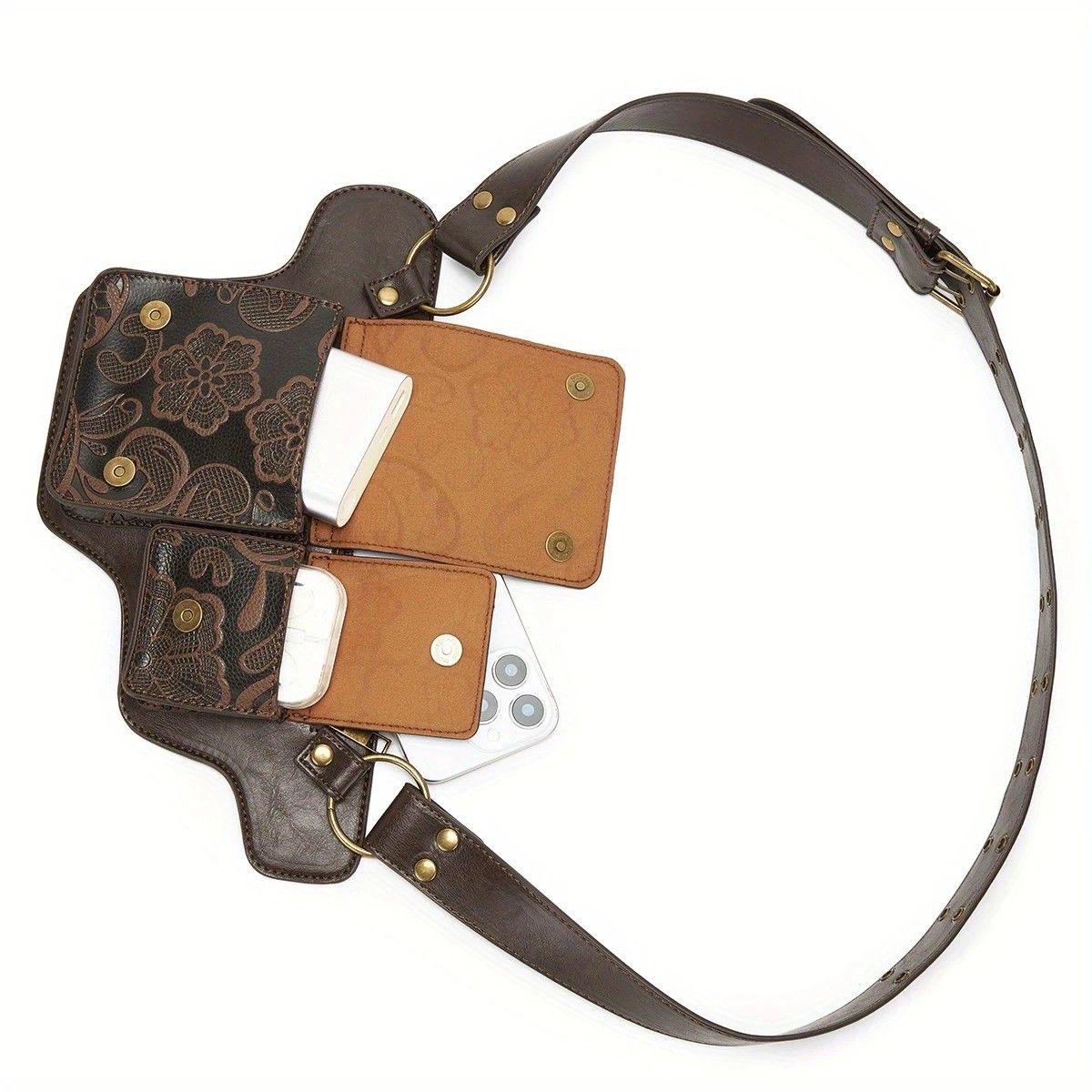 Printed Handmade Multi-functional Waist Bag: Adjustable for Chest Bag Use, Retro Print Multi-buckle Design, V1232-YHKB003