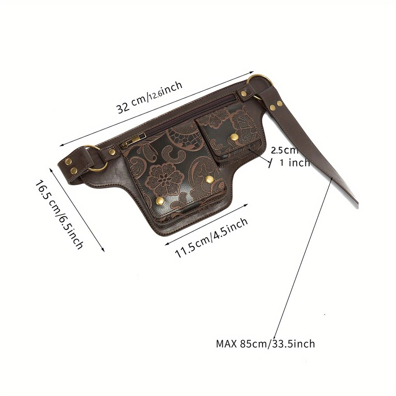 Printed Handmade Multi-functional Waist Bag: Adjustable for Chest Bag Use, Retro Print Multi-buckle Design, V1232-YHKB003