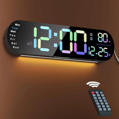 13.7" Mirror LED Digital Clock | Auto-Dim, RGB, Temp/Humidity Sensor - Smart Bedroom/Desk Clock(colorful) V1232-YKSZGZ001