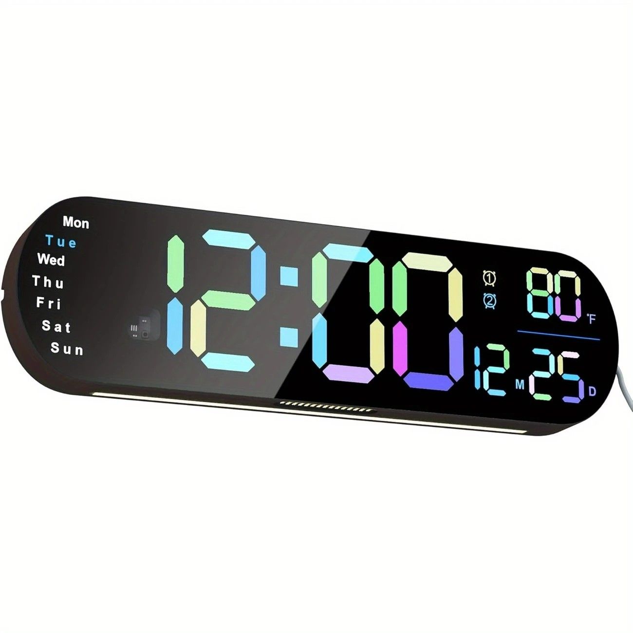 13.7" Mirror LED Digital Clock | Auto-Dim, RGB, Temp/Humidity Sensor - Smart Bedroom/Desk Clock(colorful) V1232-YKSZGZ001