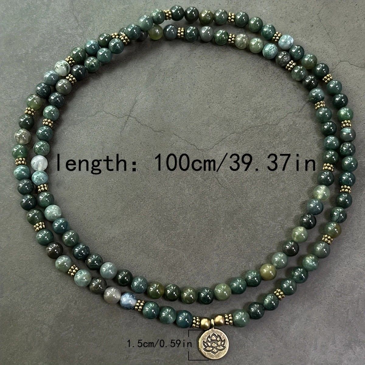 108-Piece Moss Agate Handcrafted Necklace, Natural Plant-Patterned Zen Layered Blessing Bead Strand V1232-YLBSCXL001