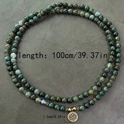 108-Piece Moss Agate Handcrafted Necklace, Natural Plant-Patterned Zen Layered Blessing Bead Strand V1232-YLBSCXL001