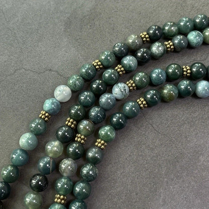 108-Piece Moss Agate Handcrafted Necklace, Natural Plant-Patterned Zen Layered Blessing Bead Strand V1232-YLBSCXL001