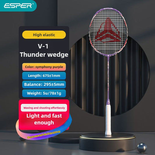 ESPER V-1 Thunder Wedge 5U Ultra-Light Badminton Racket, 30T Graphene Carbon Fiber, 6.8mm Slim Shaft, V1232-YMQPV1002